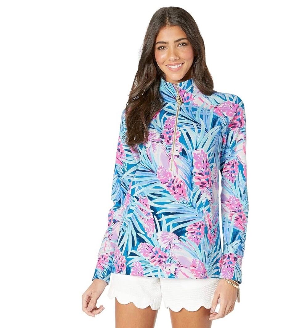 Lilly Pulitzer Skipper Popover Tropical Palm Half Zip Pullover Sweatshirt XL
